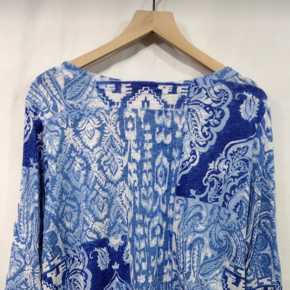 Habitat Paisley Asymmetrical Blouse Womens L Blue Artsy Retro 90s Cottagecore - Picture 7 of 9